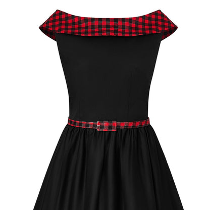 Cindy Retro Dress in Black and Red Checkered