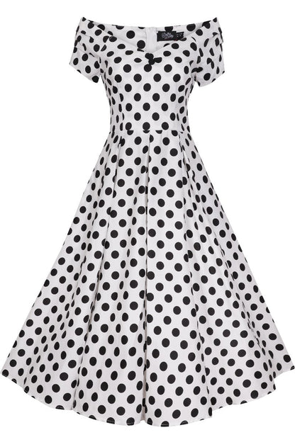 Lily Retro Off Shoulder White Polka Dot Swing Dress