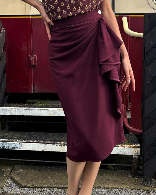 1940s Waterfall Skirt - Aubergine