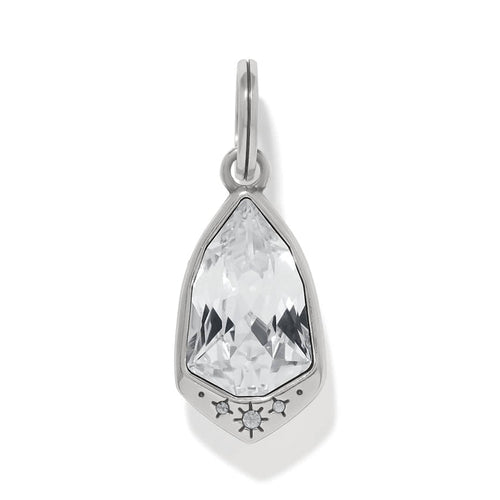 Brighton charm pendant with large faceted crystal and silver-plated frame with small crystal star accents on a white background